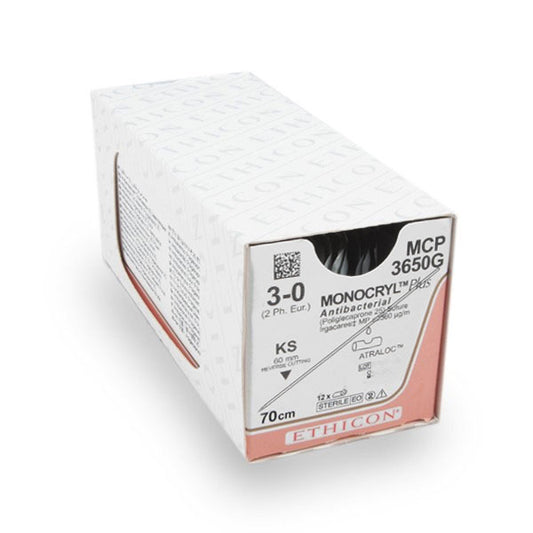 Hechtdraad Monocryl Plus (MCP3650G, 3-0, KS naald, 70 cm) 12 stuks | Ethicon