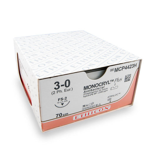 Hechtdraad Monocryl+ (MCP4423H, 3-0, 70cm, FS-2 naald) 36 stuks | Ethicon