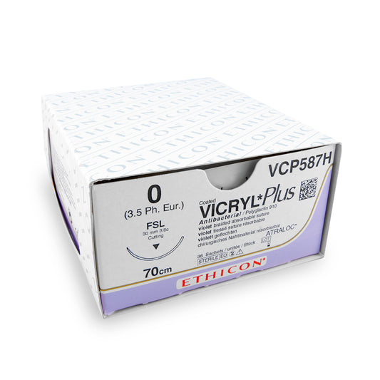 Hechtdraad Vicryl Plus (VCP587H, 0, 70cm, FSL naald) 36stuks | Ethicon