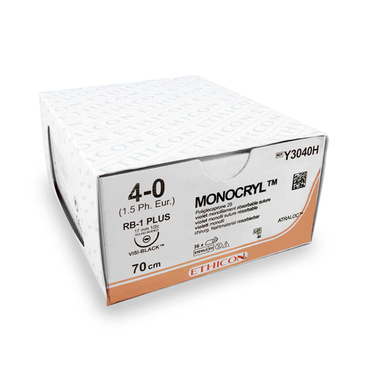 Ethicon Hechtdraad Monocryl (MCP3040H, RB-1 Plus, 70 cm, 4-0) - 36 stuks