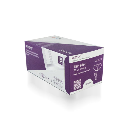 Hechtdraad Petcryl PGA (3/8 circle reversed cutting, 24mm, 76cm, 2-0) 12 stuks | Petcryl